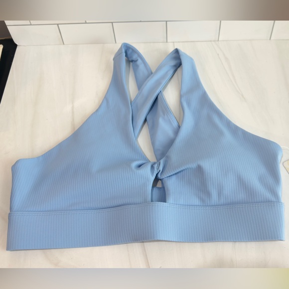 FABLETICS OASIS RIB TWIST IMPACT SPORTS BRA BALI BLUE SIZE L RUNNING WORK OUT - Picture 2 of 6